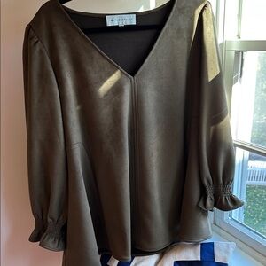 Madewell Olive Blouse with Puff Sleeves